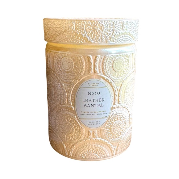 Leoben Co Leather Santal No 10 Candle, Vegan Soy Wax Blend, Glass Jar, 18 Oz - Picture 1 of 3